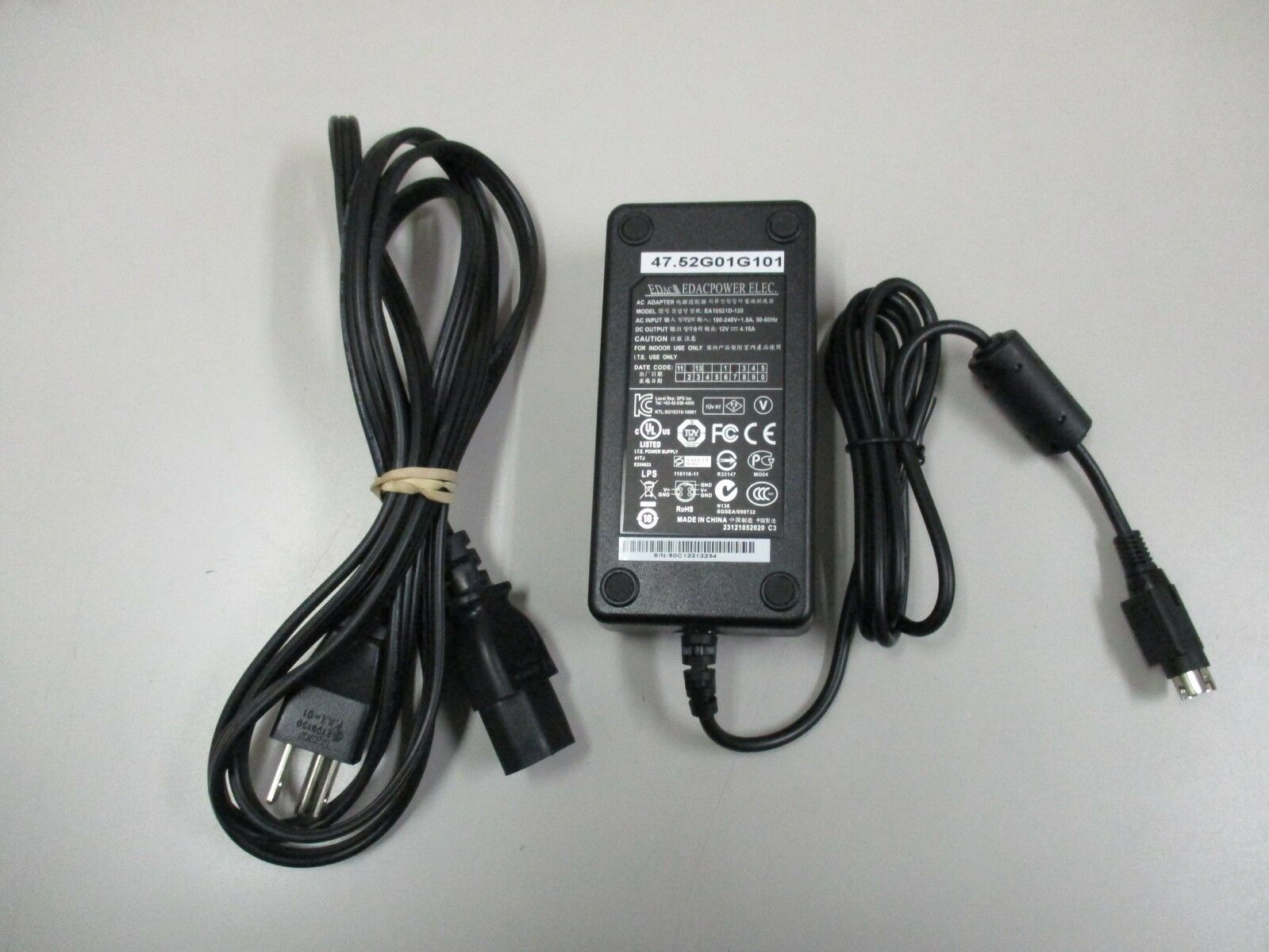 NEW EDAC AC Adapter EA10521D-120 12V 4.16A Power Supply WITH POWER Cord 4 pin